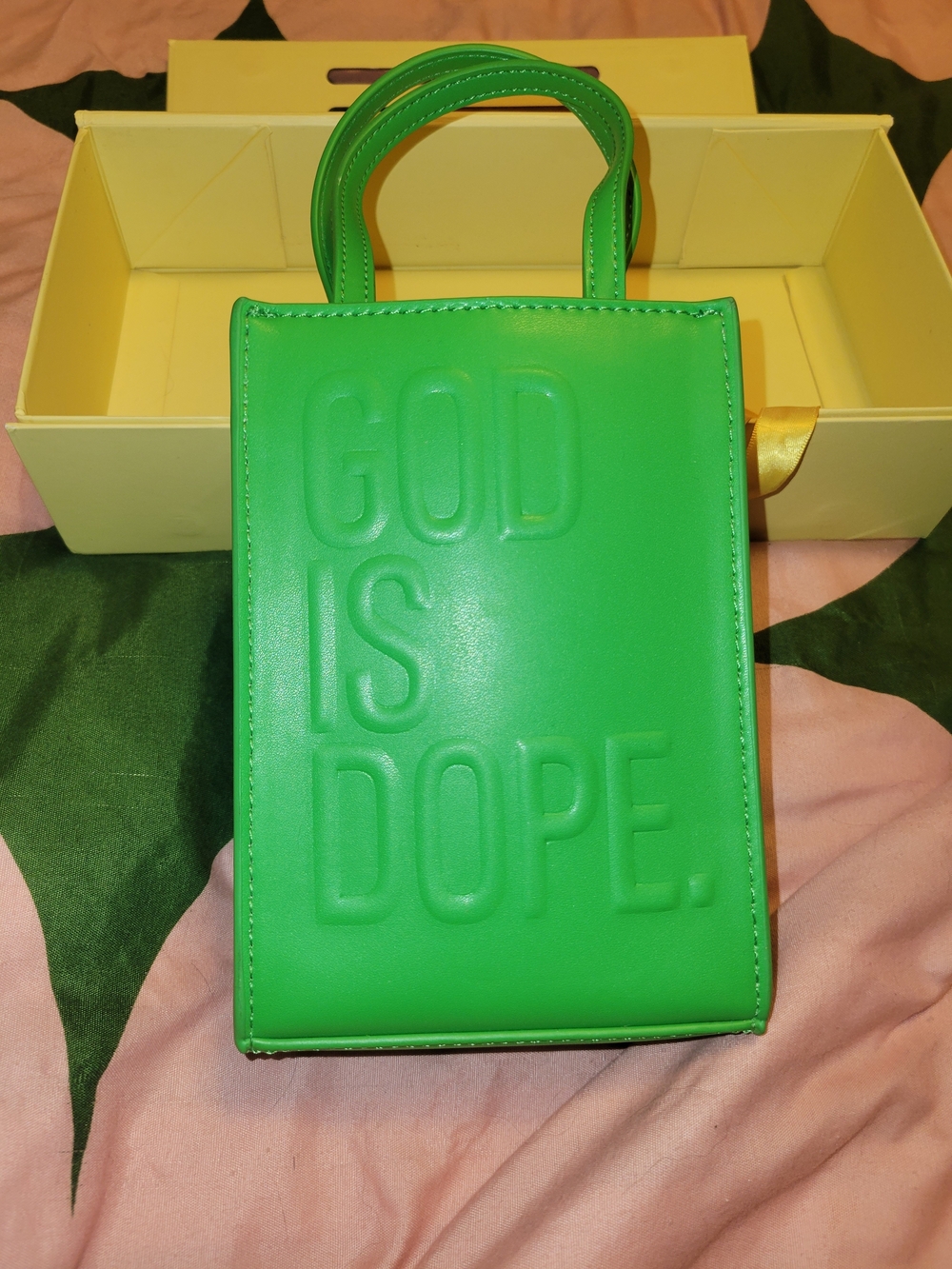 Green Embossed 'GOD IS DOPE' Women's Tote Bag